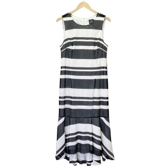 NWT Adrianna Papell Kang Kang Striped Trumpet Midi Dress Black & White Size 14 - Picture 2 of 15